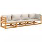 Preview: 4-tlg. Garten-Lounge-Set mit Hellgrauen Kissen Massivholz