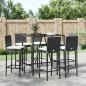 Preview: ARDEBO.de - 7-tlg. Gartenbar-Set mit Kissen Schwarz Poly Rattan