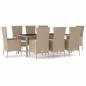 Preview: 9-tlg. Garten-Essgruppe mit Kissen Beige Poly Rattan