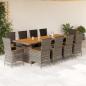 Preview: ARDEBO.de - 11-tlg. Garten-Essgruppe mit Kissen Grau Poly Rattan