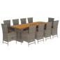 Preview: 11-tlg. Garten-Essgruppe mit Kissen Grau Poly Rattan