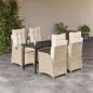 Preview: ARDEBO.de - 5-tlg. Garten-Essgruppe mit Kissen Beige Poly Rattan