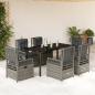Preview: ARDEBO.de - 7-tlg. Garten-Essgruppe mit Kissen Grau Poly Rattan
