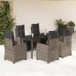 Preview: ARDEBO.de - 7-tlg. Garten-Essgruppe mit Kissen Grau Poly Rattan