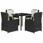 Preview: 5-tlg. Garten-Essgruppe mit Kissen Schwarz Poly Rattan
