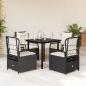 Preview: ARDEBO.de - 5-tlg. Garten-Essgruppe mit Kissen Schwarz Poly Rattan