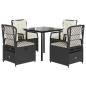 Preview: 5-tlg. Garten-Essgruppe mit Kissen Schwarz Poly Rattan