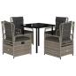 Preview: 5-tlg. Garten-Essgruppe mit Kissen Grau Poly Rattan