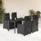 Preview: ARDEBO.de - 5-tlg. Garten-Essgruppe mit Kissen Schwarz Poly Rattan