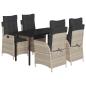 Preview: 5-tlg. Garten-Essgruppe mit Kissen Hellgrau Poly Rattan