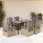 Preview: ARDEBO.de - 7-tlg. Garten-Essgruppe mit Kissen Beige Poly Rattan