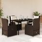 Preview: ARDEBO.de - 5-tlg. Garten-Essgruppe mit Kissen Braun Poly Rattan