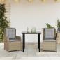 Preview: ARDEBO.de - 3-tlg. Garten-Essgruppe mit Kissen Beige Poly Rattan