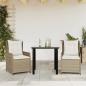 Preview: ARDEBO.de - 3-tlg. Garten-Essgruppe mit Kissen Beige Poly Rattan
