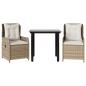 Preview: 3-tlg. Garten-Essgruppe mit Kissen Beige Poly Rattan