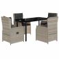 Preview: 5-tlg. Garten-Essgruppe mit Kissen Hellgrau Poly Rattan