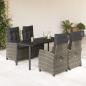 Preview: ARDEBO.de - 5-tlg. Garten-Essgruppe mit Kissen Grau Poly Rattan