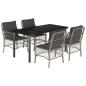 Preview: 5-tlg. Garten-Essgruppe mit Kissen Hellgrau Poly Rattan