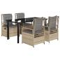 Preview: 5-tlg. Garten-Essgruppe mit Kissen Beige Poly Rattan