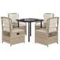 Preview: 5-tlg. Garten-Essgruppe mit Kissen Beige Poly Rattan