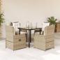 Preview: ARDEBO.de - 5-tlg. Garten-Essgruppe mit Kissen Beige Poly Rattan