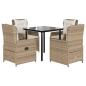 Preview: 5-tlg. Garten-Essgruppe mit Kissen Beige Poly Rattan