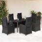 Preview: ARDEBO.de - 7-tlg. Garten-Essgruppe mit Kissen Schwarz Poly Rattan