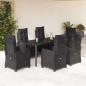 Preview: ARDEBO.de - 7-tlg. Garten-Essgruppe mit Kissen Schwarz Poly Rattan