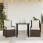 Preview: ARDEBO.de - 3-tlg. Garten-Essgruppe mit Kissen Braun Poly Rattan
