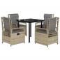 Preview: 5-tlg. Garten-Essgruppe mit Kissen Beige Poly Rattan