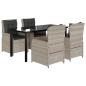 Preview: 5-tlg. Garten-Essgruppe mit Kissen Hellgrau Poly Rattan