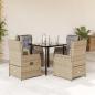 Preview: ARDEBO.de - 5-tlg. Garten-Essgruppe mit Kissen Beige Poly Rattan