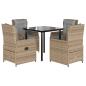 Preview: 5-tlg. Garten-Essgruppe mit Kissen Beige Poly Rattan