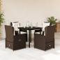 Preview: ARDEBO.de - 5-tlg. Garten-Essgruppe mit Kissen Braun Poly Rattan