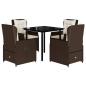 Preview: 5-tlg. Garten-Essgruppe mit Kissen Braun Poly Rattan