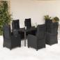 Preview: ARDEBO.de - 7-tlg. Garten-Essgruppe mit Kissen Schwarz Poly Rattan