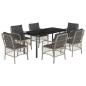 Preview: 7-tlg. Garten-Essgruppe mit Kissen Hellgrau Poly Rattan