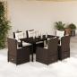 Preview: ARDEBO.de - 7-tlg. Garten-Essgruppe mit Kissen Braun Poly Rattan