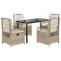 Preview: 5-tlg. Garten-Essgruppe mit Kissen Beige Poly Rattan