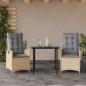 Preview: ARDEBO.de - 3-tlg. Garten-Essgruppe mit Kissen Beige Poly Rattan