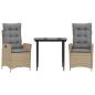 Preview: 3-tlg. Garten-Essgruppe mit Kissen Beige Poly Rattan