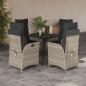 Preview: ARDEBO.de - 5-tlg. Garten-Essgruppe mit Kissen Hellgrau Poly Rattan