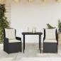 Preview: ARDEBO.de - 3-tlg. Garten-Essgruppe mit Kissen Schwarz Poly Rattan