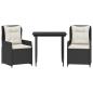 Preview: 3-tlg. Garten-Essgruppe mit Kissen Schwarz Poly Rattan