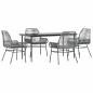 Preview: 5-tlg. Garten-Essgruppe mit Kissen Grau Poly Rattan Glas