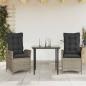 Preview: ARDEBO.de - 3-tlg. Garten-Essgruppe mit Kissen Grau Poly Rattan