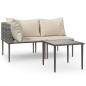 Preview: 3-tlg. Garten-Lounge-Set mit Kissen Grau Poly Rattan