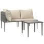 Preview: 3-tlg. Garten-Lounge-Set mit Kissen Grau Poly Rattan