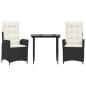 Preview: 3-tlg. Garten-Essgruppe mit Kissen Schwarz Poly Rattan