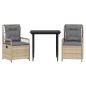 Preview: 3-tlg. Garten-Essgruppe mit Kissen Beige Poly Rattan